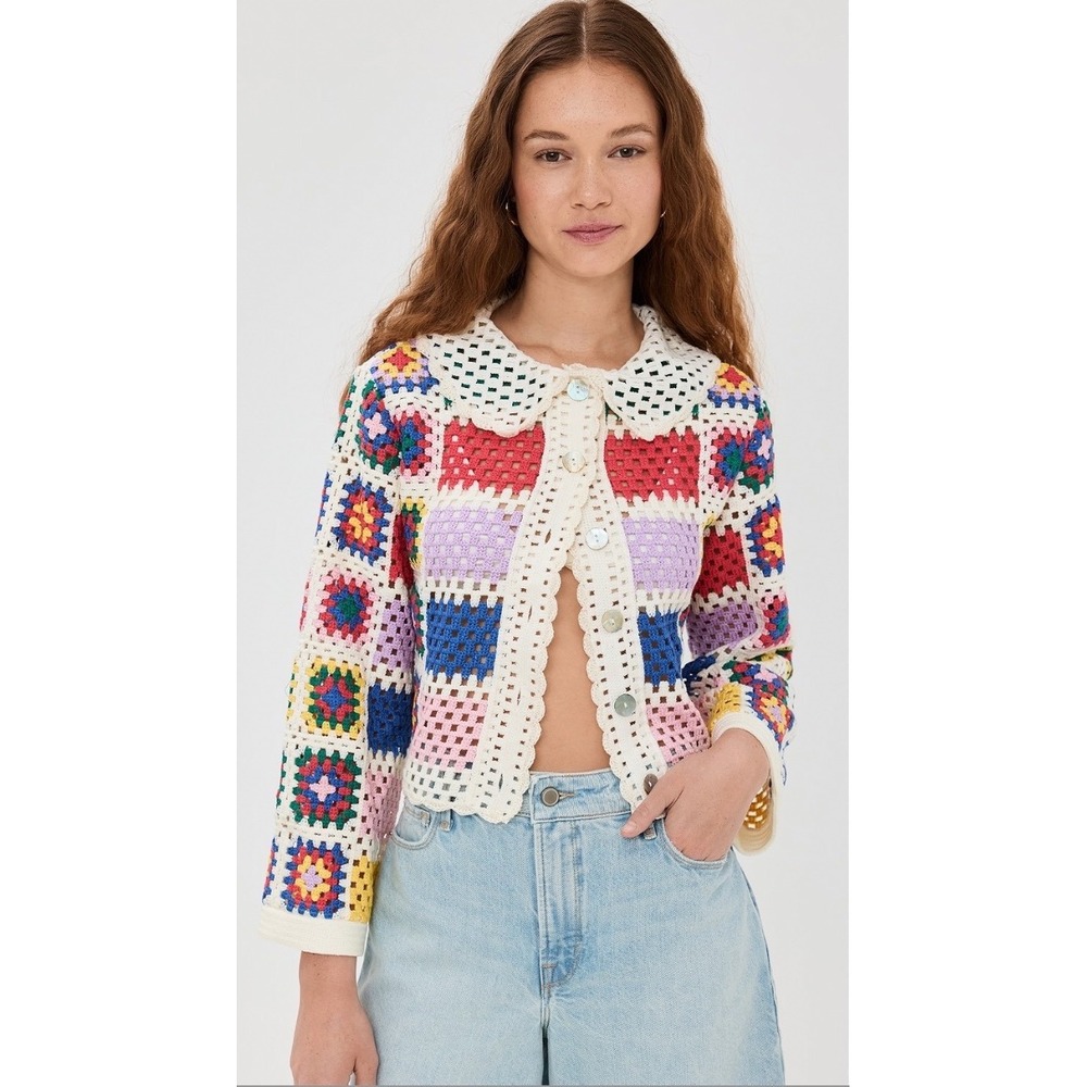 FARM Rio Crochet Square Cardigan Top Multicolor XL